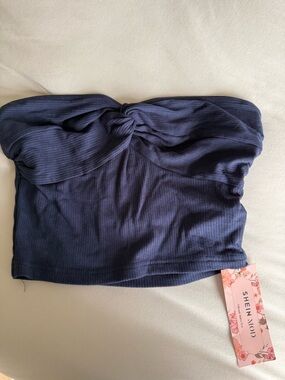 SHEIN Navy Twist-Front Ribbed Tube Top